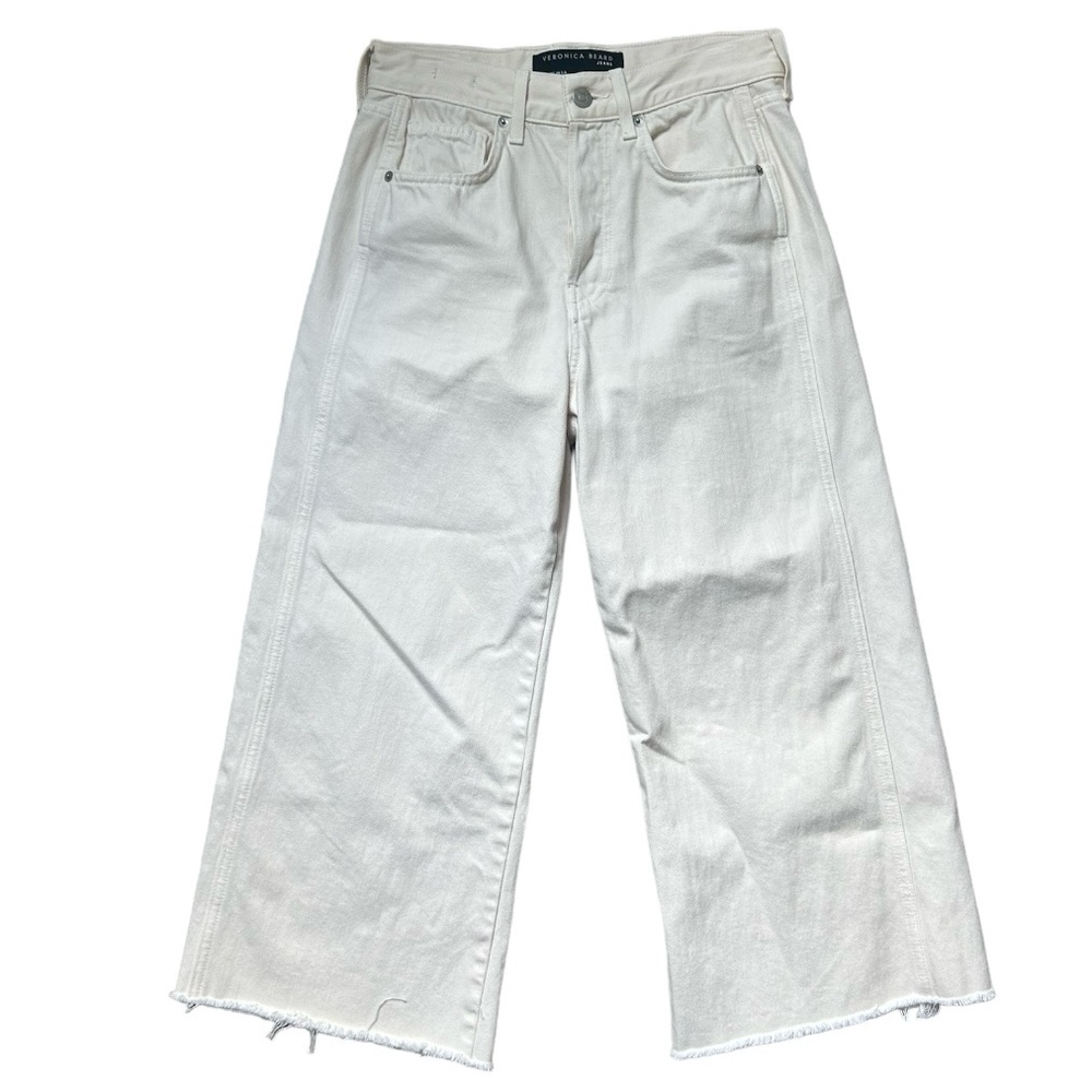 Veronica Beard Taylor Relaxed Button Fly Cream Wide-Leg Jean Size 26